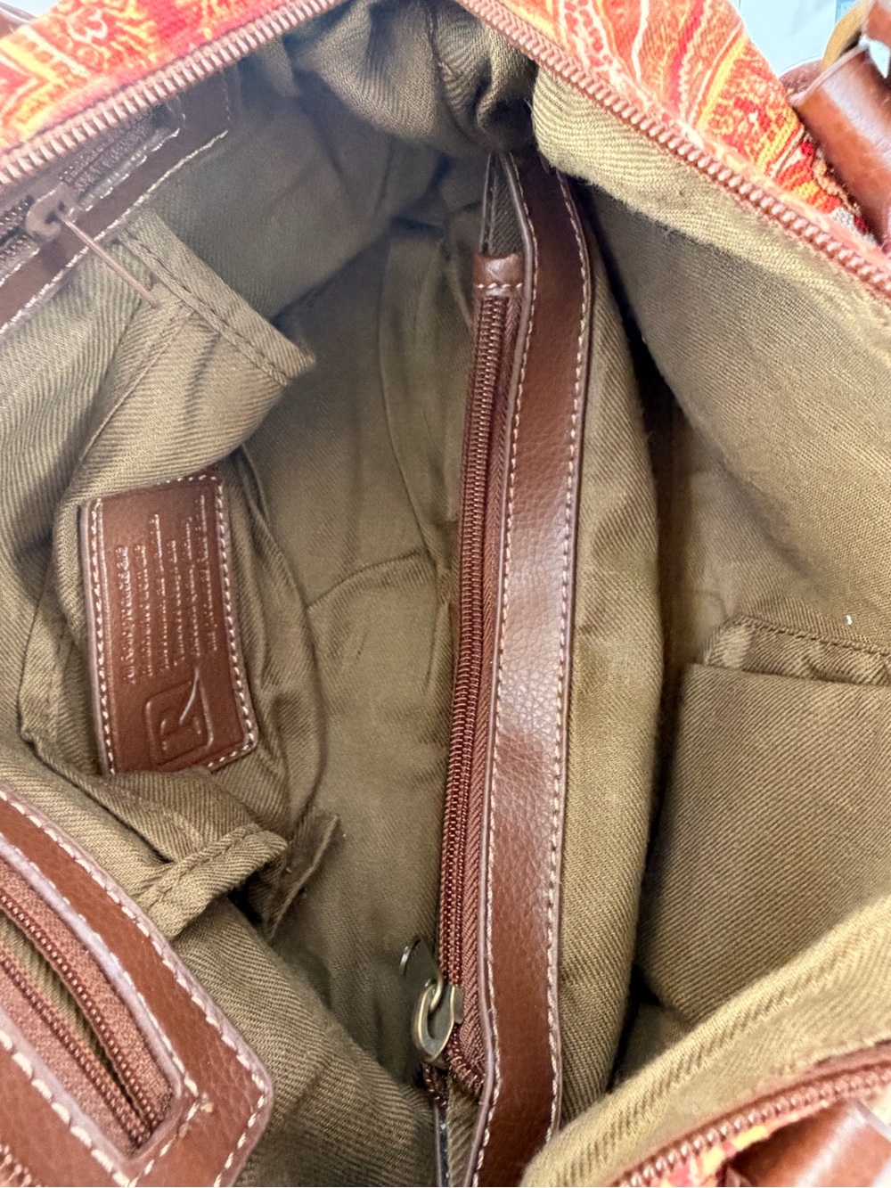 Orange Paisley Shoulder Bag with Brown Handles - Picture 6 of 7